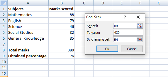 Goal seek dialogue box 