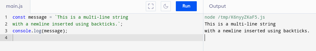 Creating a new line with backticks in JS