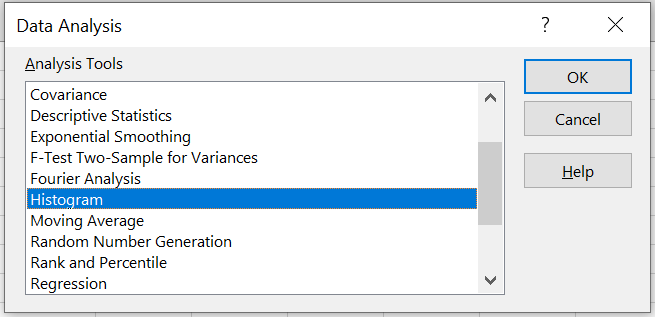 Data Analysis dialogue box