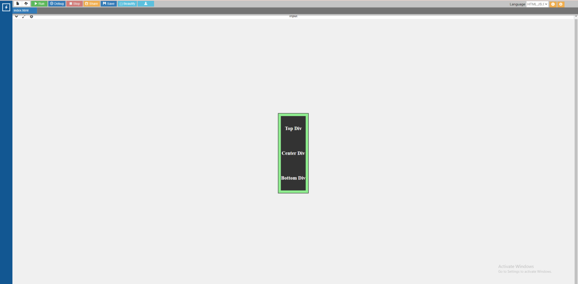 Output for vertical Div Alignment Example