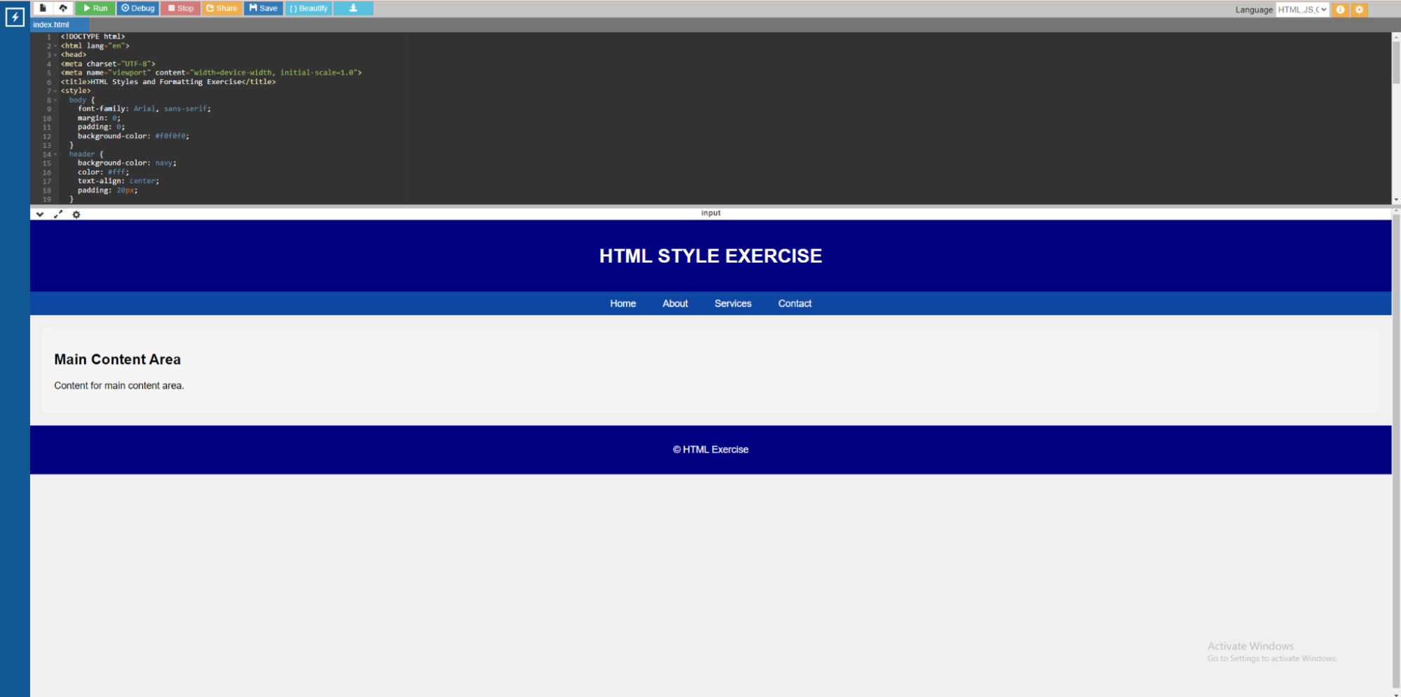 Solution for HTML styles and formatting exercise