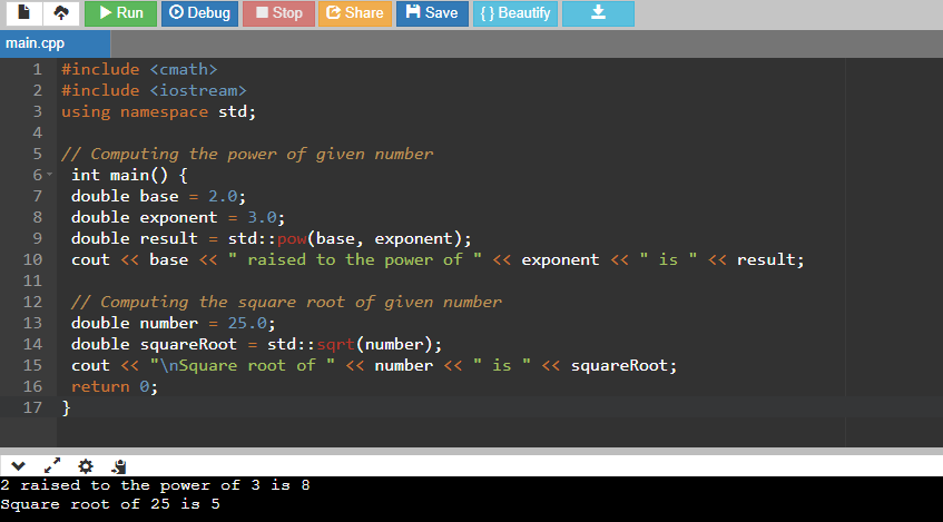 Mathematical Function in C++