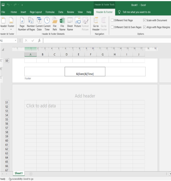 insert date and time in footer
