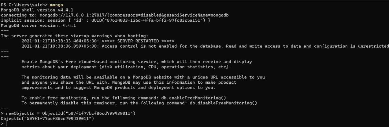 What is the usage of ObjectId in MongoDB and how to generate it manually?